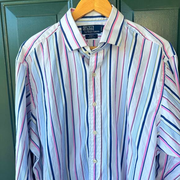 Polo Ralph Lauren Regent Fit Striped Shirt XL 17.5 Cotton Classic Preppy Office - Picture 2 of 8